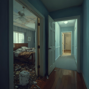 rommelige kamer verstopt in een schoon huis